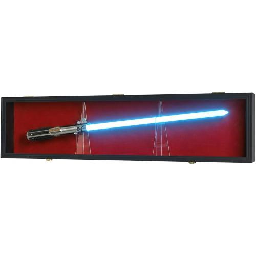 Sword Saber Display Case Cabinet Stand Holder Lightsaber Shadow Box Wall Mount Lockable with 98% UV Protection Red Color Felt (Black)