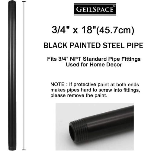 GeilSpace 6 Pack 18 Pre-Cut Black Metal Pipe, Industrial Steel Fits Standard Three Quarters Inch Black Threaded Pipes and Fittings - Vintage DIY Industrial Shelving (3/4 × 18)