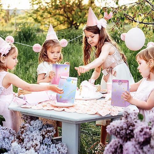 HEJIN 30PCS Tie Dye Party Bags with Stickers, Pink and Purple Small Gift Bags, Mermaid Unicorn Birthday Party Favors Bags for Girls Goodie Bags for Kids Birthday Party, Baby Shower, Halloween, Wedding