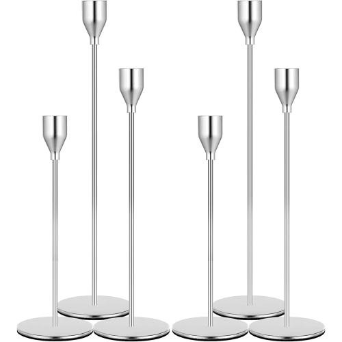 Denique Candlestick Holders 2 Sets, 6 PCS Silver Taper Candle Holders, Candlestick Holders Set for Table Centerpiece Vintage Modern Candle Holders for Home Wedding Decoration