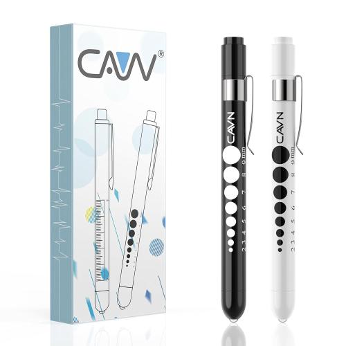 CAVN Pen Light with Pupil Gauge LED Penlight for Nurses Doctors, 2 Pcs Reusable Medical Penlight for Nursing Students (Black/White)