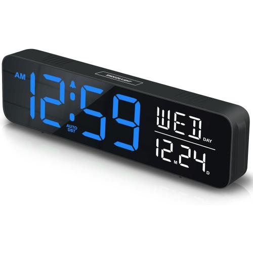 Peakeep Large Display Digital Alarm Clock for Bedrooms, Date Day of Week Calendar Desk Table Clocks for Living Room Office, Dimmable Plug in Electric Clock, 5 Volumes, Loud, Auto DST