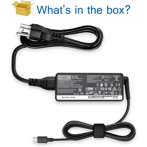 Black Charger Compatible with Lenovo Laptop Computer 65W 45W USB C Fast Power Adapter