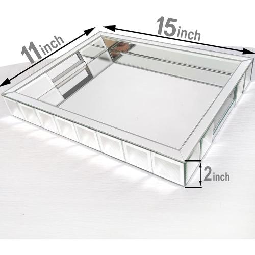Wocred Perfume Tray,Super Gorgeous Vanity Tray with Handles,Jewelry Organizer Decorative Tray for Dresser,Coffee Table,Bedroom Ottoman(11”x15”x2”)