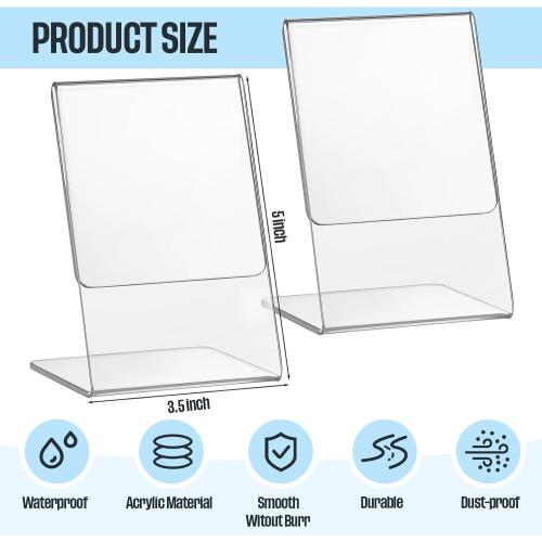 Size 3.5x5 Color Clear Ctosree 12 Pcs Acrylic Photo Frame L shape Slant Back Desktop Photo Frames Plastic Clear Sign Clear Acrylic Display Stand Table Top Sign for Home Office Wedding Restaurant Menu (3.5 x 5 Inch)