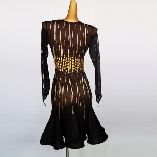 Size XXL Latin Dance Competition Dresses for Women Mesh Ballroom Dance Costume Applique Cha Cha Dance Dress