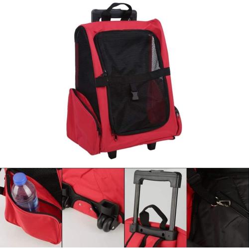 Pet Trolley Backpack, Double Shoulder Bag, for Traveling with Dogs and Cats-Red