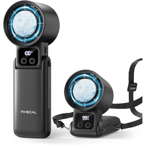 Color Black 3 in 1 Portable Handheld Fan, 12000RPM Mini Turbo Fan with Cooling Compress & 5200mAh Rechargeable Battery, 5 Speed Adjustable Personal Cooler for Travel/Camping/Outdoor Activities-Black