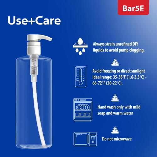 Bar5F Pump Bottle 32-Ounce 1-Liter Empty for Shampoo Conditioner Body Wash Lotion BPA-Free Crystal-Clear 2Pk
