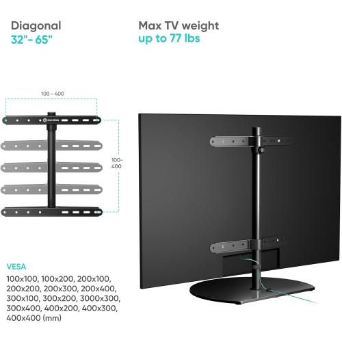ONKRON Universal TV Stand for 32-65 Inch Screen up to 77 lbs, Height Adjustable, Swivel TV Stand Pedestal, VESA 100x100-400x400, Table Top TV Mount Stand with Tempered Glass Base Black