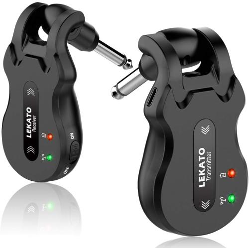 2 pack...LEKATO Wireless Guitar System 5.8 Wireless Guitar Transmitter Receiver Rechargeable Audio Wireless Transmitter Receiver 4 Channels Transmission Range for Electric Guitar Bass (Black)