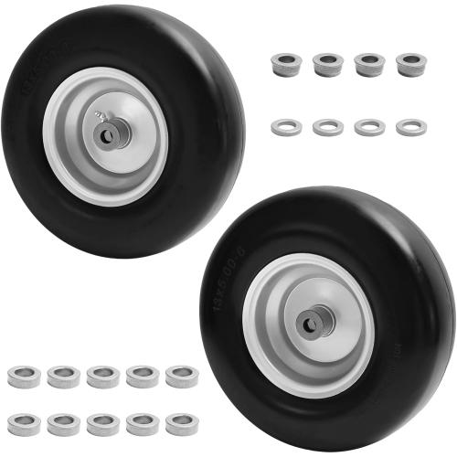 (2 Pack) 13x6.50-6 Flat Free Tire and Wheel,Front Zero-Turn Smooth Tire with 3/4 & 5/8 Precision bearings,3.25- 5.9 Center Hub Replacement for Riding Lawn Mower,Zero-Turn Mowers