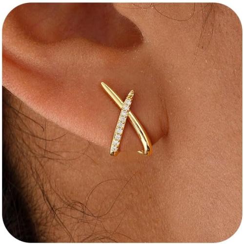 Gold/Silver Earrings for Women Trendy,14K Real Gold Plated Stud Earrings Dainty CZ Hypoallergenic Small Hoop Earrings for Women Gifts