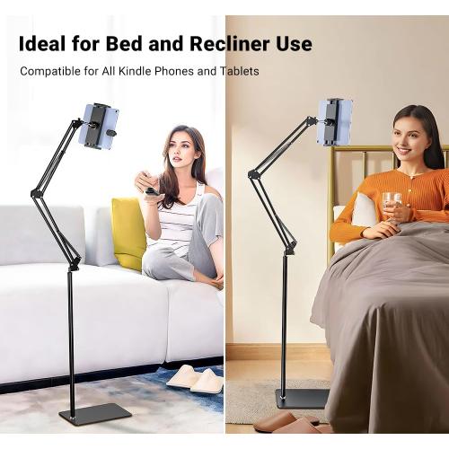 Floor Tablet Stand - Adjustable Overhead Bed Holder for Kindle, iPad, iPhone, Samsung Tab, E-Readers