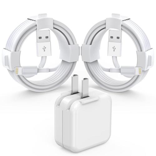[MFi Certified] iPad iPhone Charger Fast Charging Block with 2-Pack 6.6FT USB to Lightning Cable iPad Charging Cord 12W Foldable Portable Wall Plug Charger for i Pad 9th, 8th,i Pad Pro/Air/Mini,iPhone