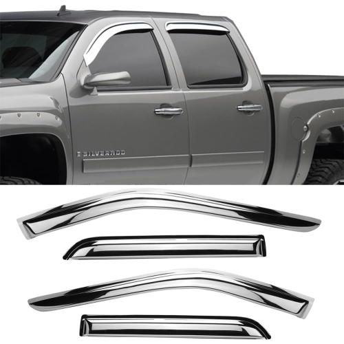94805Y Chrome Side Window Visor Wind Vent Deflector for 19-24 Chevrolet/GMC Silverado/Sierra 1500 Crew Cab, 20-24 Silverado/Sierra 2500 HD/3500 HD Crew Cab,4pcs Outside Mount Sun Rain Guards