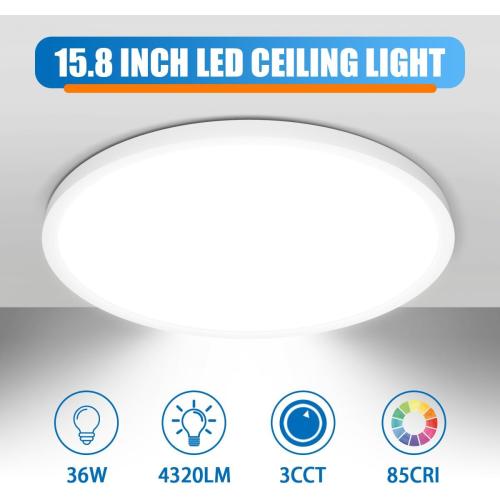 Allsmartlife LED Flush Mount Ceiling Light 4 Pack, 15.8 inch Thin Round Flat Panel Light 32W 4320lm, 3000K/4000K/6500K Dimmable, White Light Fixtures Ceiling Mount for Kitchen, Bedroom