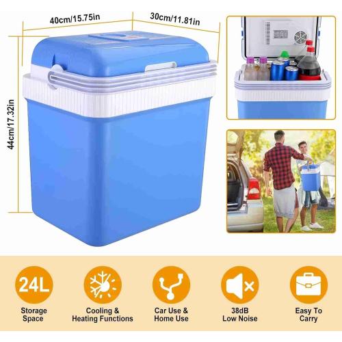 Electric Cooler and Warmer, 26 Quart/24 Liter Portable Thermoelectric Fridge with Collapsible Handle, Domestic & Car Plug in Refrigerator, for Home Camping Travel Picnics Use, 110V/12V