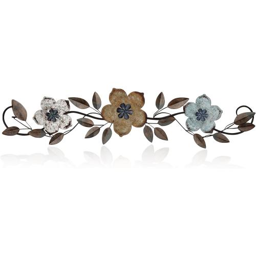 Wesiti Metal Flower Wall Art Decor Vintage Wrought Scroll, Colorful