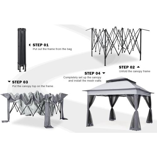 COOSHADE 11x11 Pop Up Gazebo Tent Outdoor Canopy Patio Shelter with Mosquito Netting(Dark Grey)