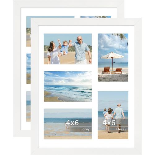 11x14 Collage Picture Frame, Displays 5Pcs 4x6 Photos with Mat or 1Pcs 11by14 Picture without Mat for Wall Hanging, Picture Frames Collage Wall Decor, 2 Pack, White