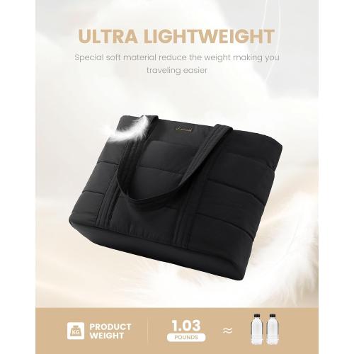 LOVEVOOK Tote Bag for Women, Large Puffer Work Tote Laptop Bag, Lightweight Travel Tote Bag with Zipper Gifts for Women