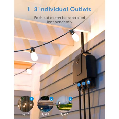 Black Outdoor Smart Plug, meross Outdoor Wi-Fi Outlet with 3 Independent Sockets Compatible with Apple Homekit, Alexa and SmartThings, Voice & Remote Control, Timer, 2.4 GHz only,Black