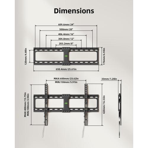 USX MOUNT TV Wall Mount,Low Profile TV Mount for Most 42-95 Inch Flat Screen Televisions,Max VESA 600x400mm Fixed Wall Mount Bracket Holds up to 132 lbs,Fits 16/18/24 Studs