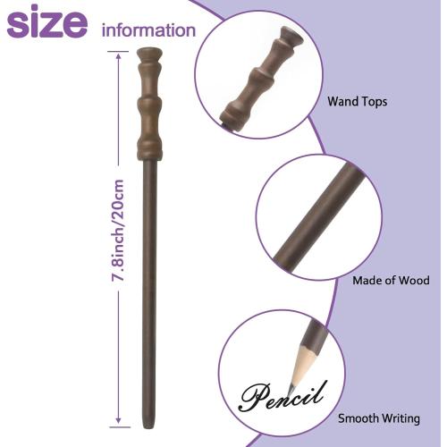 Party Supplies Kit -Black Round Glasses with Round Frame No Lenses, Broom Pencil, Wand Pencil for School Birthday, Halloween,Cosplay Party Decor（Each of 12 pcs ）