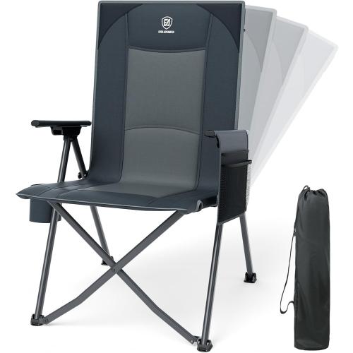 EVER ADVANCED Reclining Camping Chairs for Adult Supports 350lbs Grey | Lightweight, Folding Recliner with Adjustable Back, 4-Level Lounge Chairs, Portable Lawn Chairs
