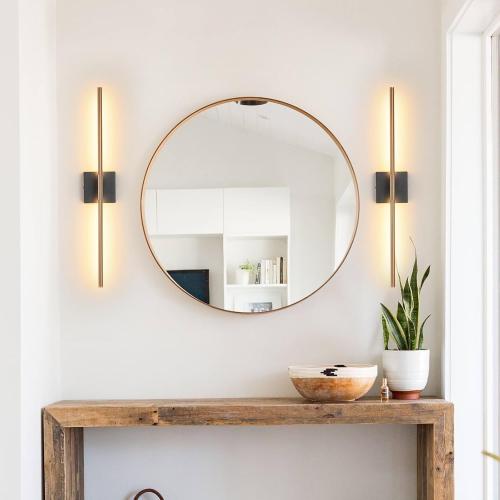 BRASS Modern Light Fixture Set of Two 27.8x4.3x3.4in Black and Brass Gold Sconces 1200Lm LED Wall Lights for Bathroom, Living Room, Corridor