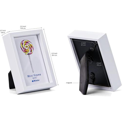 Small Picture Frames, Mini Size Baby Photo Frame, 2x3'', Set of 6, For Tabletop Home Decor, Polaroid Picture Frame with Soft Magnet, Cute Refrigerator Magnets, White