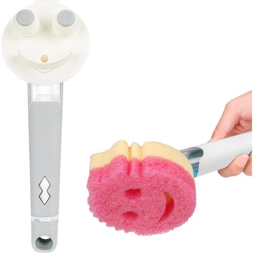 Smile Sponge Dish Wand Holder for Scrub Daddy, Soap Dispensing Handle, Scratch Free Kitchen Handle with Food Scraper