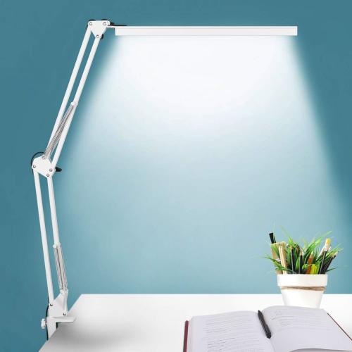 LED Desk Lamp, Manicure Table Lamp, 16 Lamp Head, Dimmable Eye-Caring Drafting Light with 3 Color Modes, 10 Brightness Levels & Adapter, Memory Function(White)