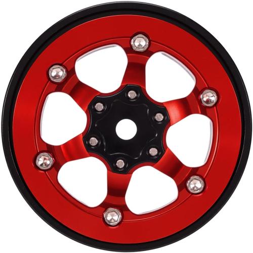 INJORA 1.3 Aluminium Beadlock Wheels -5.25mm Offset for SCX24 TRX4M 1/24 1/18 RC Crawler(Red)