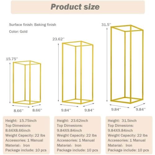 MEISHAONV 31.5inch 10pcs Gold Wedding Cenerpiece Flower vase, Metal Column Flower Stand, Tall Geometric Centerpieces Vase for Table, Party Wedding Decorations Flower Rack