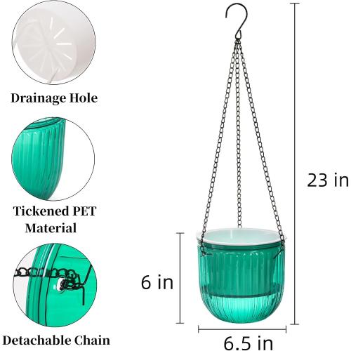3 Pack Self Watering Hanging Planters, 6.5 Inch Hanging Flower Pot with Drainage Hole, Plastic Hanging Basket with 3 Hooks Chains, Plant Hanger for Indoor Outdoor Plants, Herbs (3 Colors)