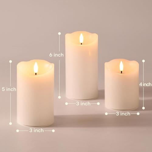 White Flameless Pillar Candles with Remote, LED Candles Battery Operated, Real Wax Electric Candles Flickering Set of 3
