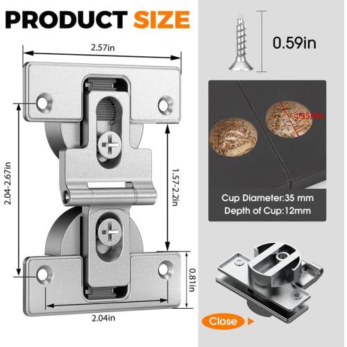 Bifold Door Hinges-Soft Close,180° Folding Concealed Hinge for Cabinets