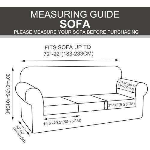 4 Pieces Stretch Couch Cover for 3 Cushion Furniture Protector Sofa Covers Washable Pet Dog Friendly Non Slip Cover with Elastic Bottom(72-92 Sofa 3 Cushion/Black)