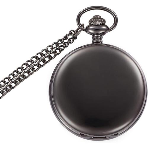 BLACK RORIOS Pocket Watch Vintage Steel Mens Womens Pocket Watches Smooth Case Arabic Numbers Modern Quartz Pocket Watch with Chain