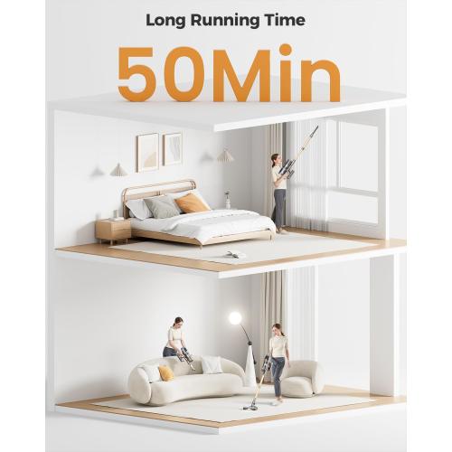 Cordless Vacuum Cleaner, 30Kpa Vacuum Cleaners for Home, Max 50Mins Runtime, Anti-Tangle Stick Vacuum, LED Screen, 1.5L Dust Cup, Rechargeable Lightweight Vacuum for Hardwood Floor, Carpets, Pet Hair