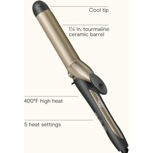 INFINITI PRO CONAIR Tourmaline Ceramic 1¼ Inch Curling Iron, 1¼-Inch Barrel Digital Hair Curler, Produces Loose Curls, 5 Heat Settings, For Use on Medium and Long Hair, Dark Grey