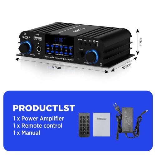 1200W Amplifier Home Audio 4 Channel, Bluetooth5.0 Small Amplifier, RMS 45Wx4, 300W*4 Peak Power Stereo Receiver with USB, SD, Class D Speaker Amp for Home Theater Karaoke RCA, Garage
