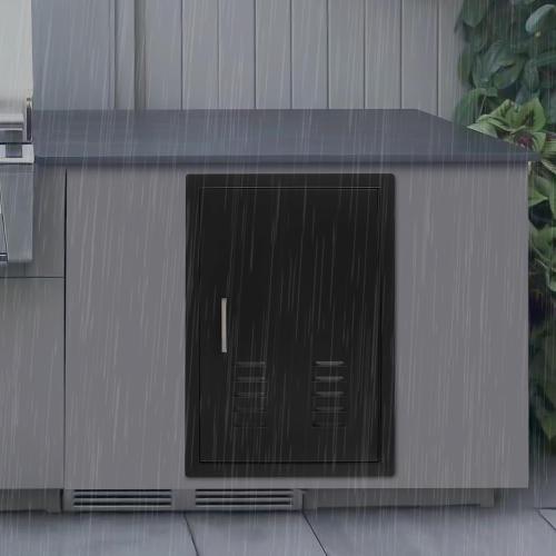 BBQ Access Door Black with Air Vents, 16.93*24.02in Kitchen Access Doors, Flush Mount Single Vertical Door with Handle for Outdoor Kitchen Commercial BBQ Island(Black, 16.93*24.02in with Air Vents)