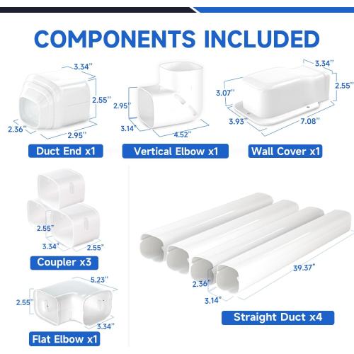 3'' 14 Ft Mini Split Line Set Cover, PVC & PP Line Cover Set Universal for Mini Split AC & Central AC, White