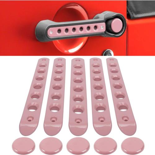 E-cowlboy Grab Handle Inserts Cover Push Button Knobs Cover Trim for Jeep Wrangler JK JKU Sahara Rubicon Unlimited 2007-2018 Exterior Door Handle Decoration Accessories Aluminum (Pink)