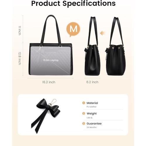 LOVEVOOK Laptop Tote Bag for Women,15.6 Inch Work Bags PU Leather Teacher Tote Bag,Waterproof Quilted Computer Bag for Office Professional Briefcase Gifts