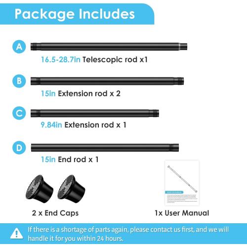 Tension Curtain Rod 31 To 76 Inch Black Shower Curtain Rod | No Drilling Adjustable Spring Loaded Curtain Rods 7/8Diameter Shower Rods For Bathroom Windows Bedroom Closet