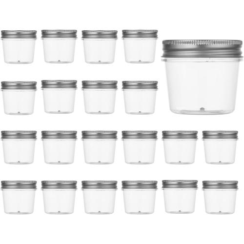 novelinks 4 oz Small Plastic Jars with Lids, 20 Pack Mini Plastic Mason Jars with Lids 4oz, Craft Storage Containers & Canning Jars & Small Spice Jars for Kitchen Organization (20 Pack,Silver)